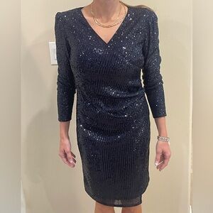 Nanette Lepore Midnight Navy Sequin Long Sleeve Dress Size 6